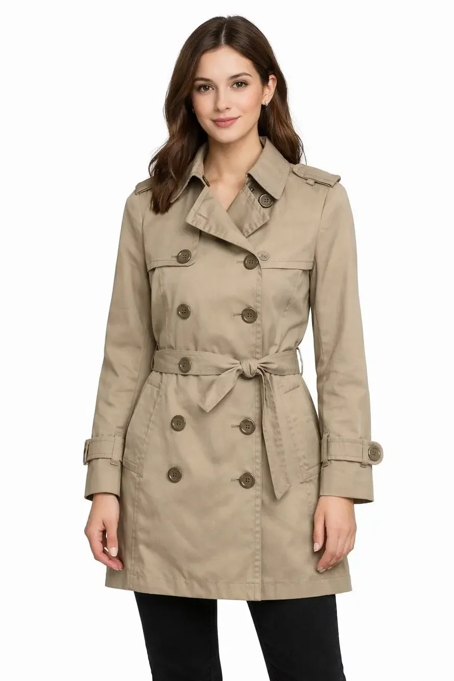 2008 Banana Republic Classic Khaki Cotton Trench Coat Belted Petite XS